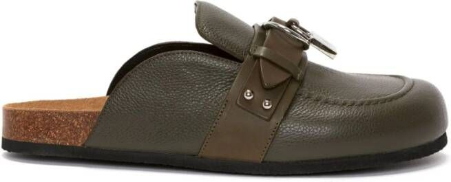 JW Anderson padlock-detail leather loafer mules Green