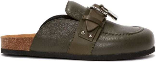 JW Anderson padlock leather mules Green