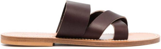 K. Jacques crossover-strap calf-leather slides Brown