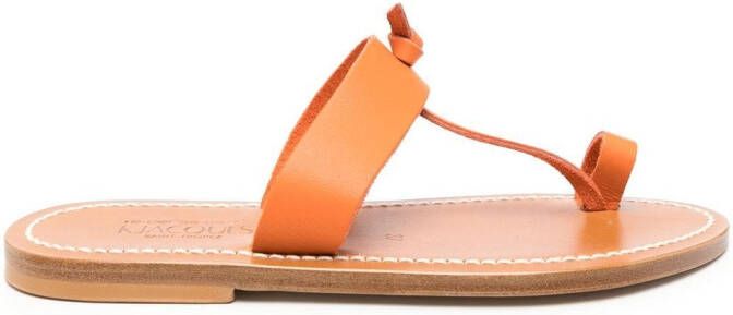 K. Jacques toe-strap flat leather slides Orange