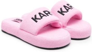 Karl Lagerfeld Kids embroidered terry-cloth slippers Pink