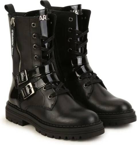 Karl Lagerfeld Kids logo-lettering leather boots Black