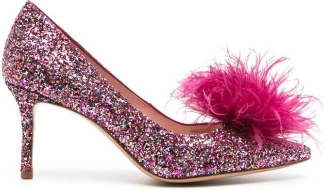 Kate Spade 80mm feather-detailing glitter pumps Pink