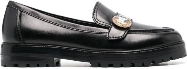 Kate Spade crystal-embellished leather loafers Black