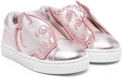 Kenzo Kids animal-patch slip-on sneakers Pink
