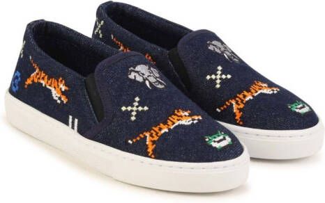 Kenzo Kids embroidered slip-on sneakers Blue