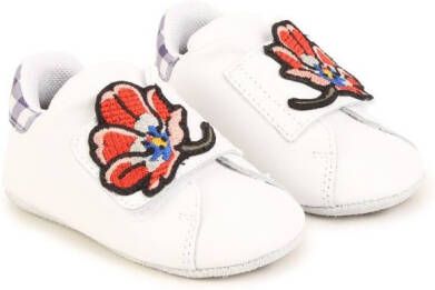 Kenzo Kids floral-patch touch-strap slippers White