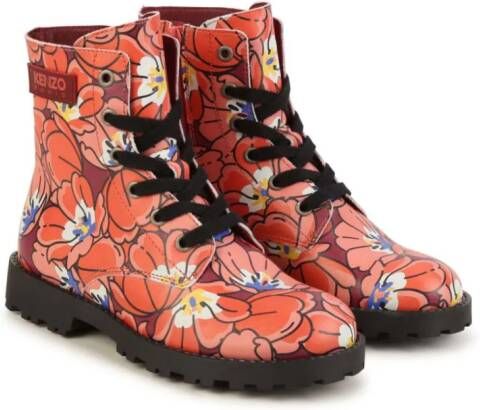 Kenzo Kids floral-print ankle leather boots Multicolour