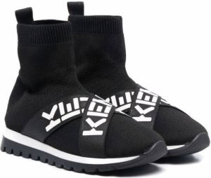 Kenzo Kids flyknit logo strap high-top sneakers Black