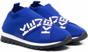 Kenzo Kids flyknit logo strap low-top sneakers Blue