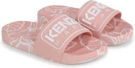 Kenzo Kids logo-embossed graphic-print slides Pink