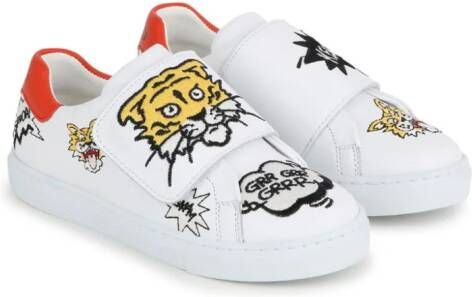 Kenzo Kids logo-patch leather sneakers White