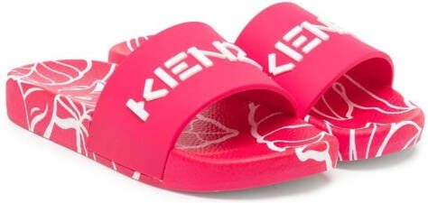 Kenzo Kids logo-print detail pool slides Pink