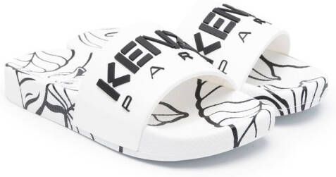 Kenzo Kids logo-print open-toe slippers White
