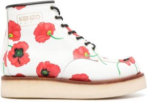 Kenzo Yama floral-print lace-up boots White