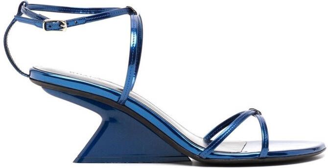 KHAITE 60mm leather asymmetric heel sandals Blue