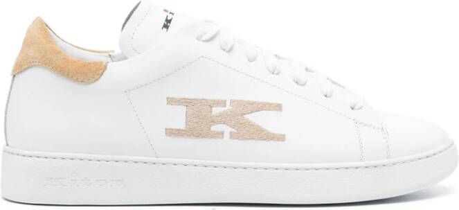 Kiton embroidered-logo leather sneakers White
