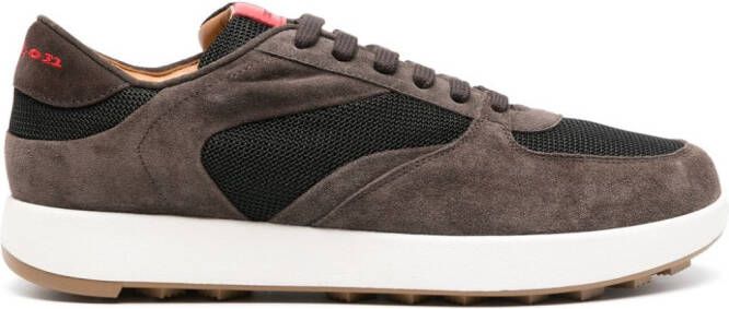 Kiton lace-up panelled suede sneakers Brown