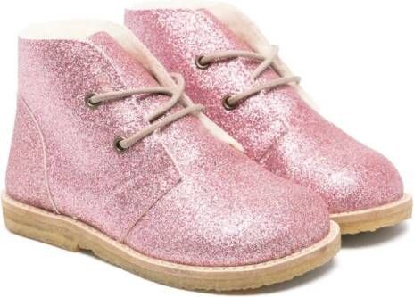 Konges Sløjd glitter-detail lace-up ankle boots Pink