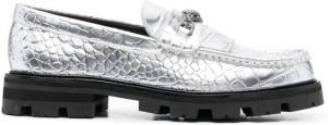 Kurt Geiger London metallic croco-embossed loafers Silver