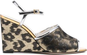 La DoubleJ 90mm leopard-print wedge sandals Gold