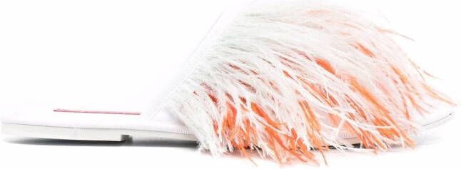 La DoubleJ feather embellished slippers White