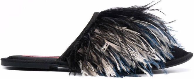 La DoubleJ feather-trim detail slippers Black
