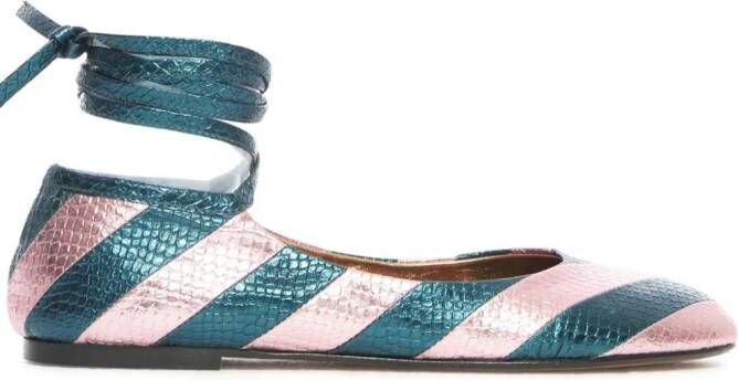 La DoubleJ striped snakeskin-effect ballerina shoes Blue