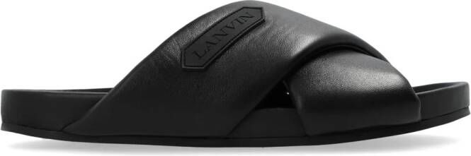 Lanvin logo-appliqué crossover leather slides Black