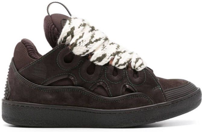 Lanvin oversize-tongue panelled suede sneakers Brown