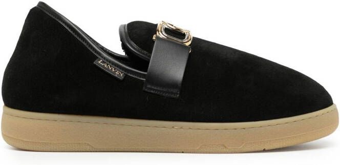 Lanvin velvet logo-buckle slippers Black