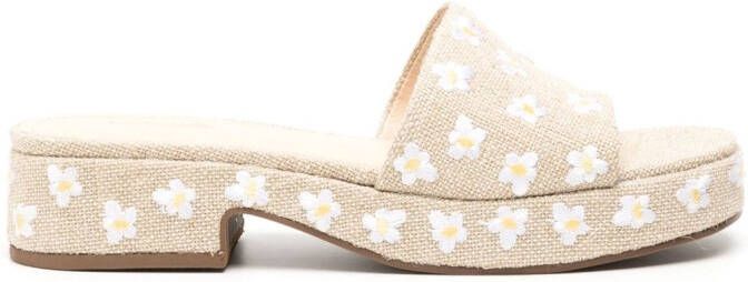 Larroude floral-embroidered 45mm mules Neutrals