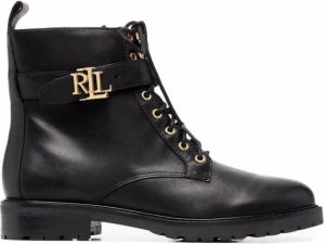 Lauren Ralph Lauren Burnished logo-plaque lace-up leather boots Black