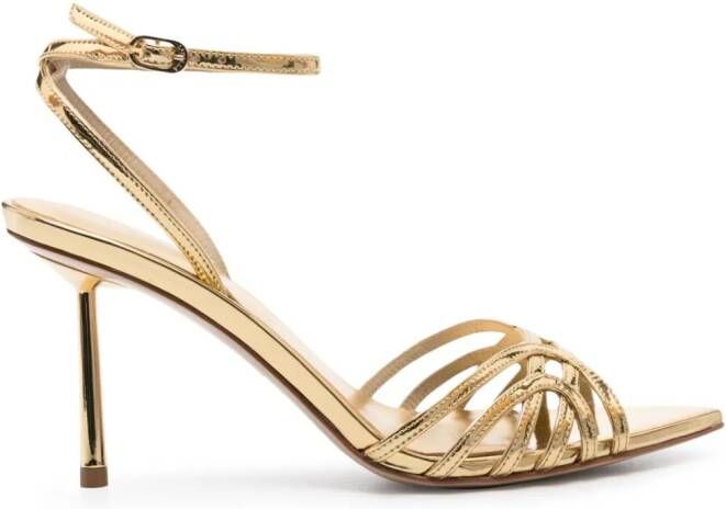 Le Silla 90mm metallic patent leather sandals Gold