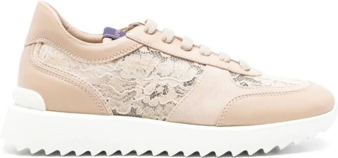 Le Silla chantilly-lace leather sneakers Neutrals