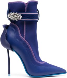 Le Silla crystal-embellished 95mm leather boots Blue