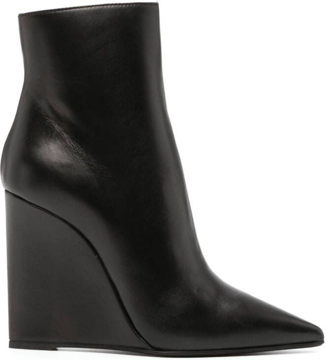Le Silla Kira 120mm wedge leather boots Black