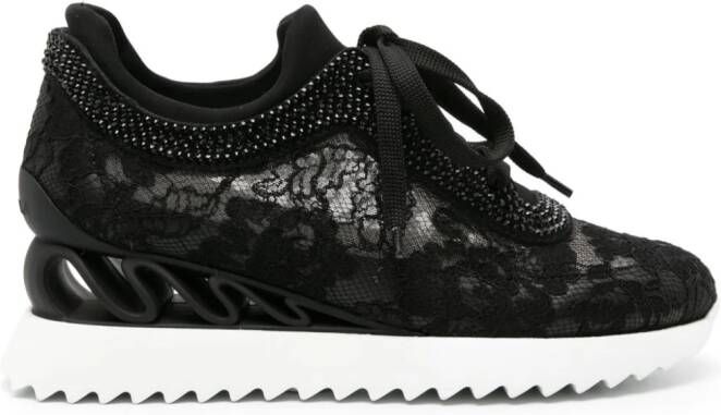 Le Silla Reiko Wave floral-lace sneakers Black