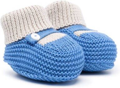 Little Bear knitted colour-block slippers Blue