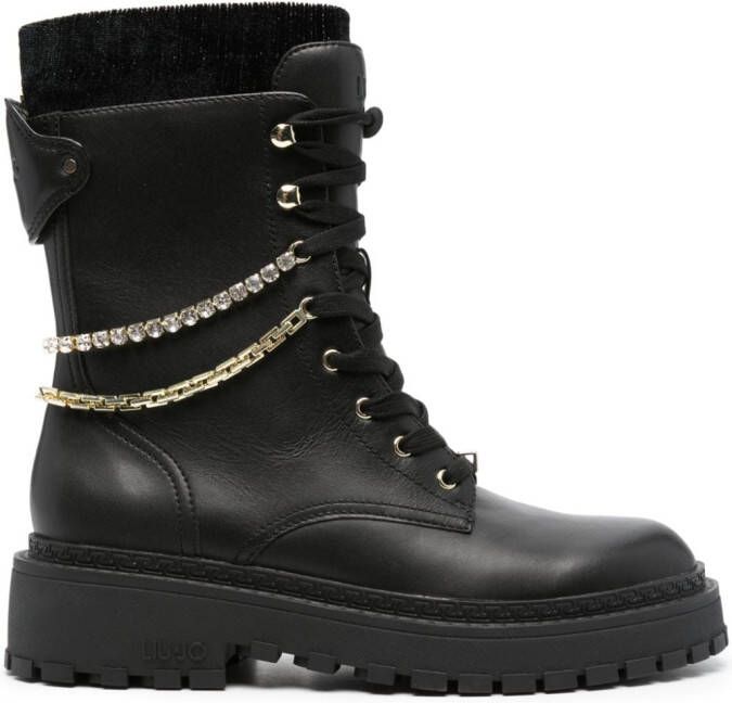 LIU JO chain-details leather combat boots Black