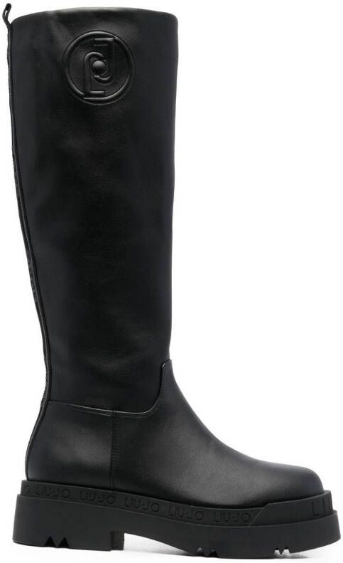 LIU JO embossed-logo knee-length boots Black