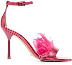 LIU JO feather-detail 100mm heel sandals Pink