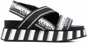 LIU JO Frida striped logo-print sandals Black