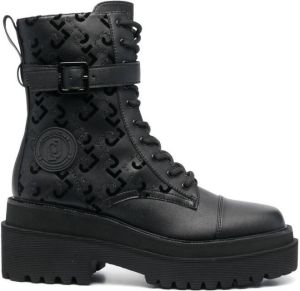 LIU JO logo-jacquard panelled chunky boots Black