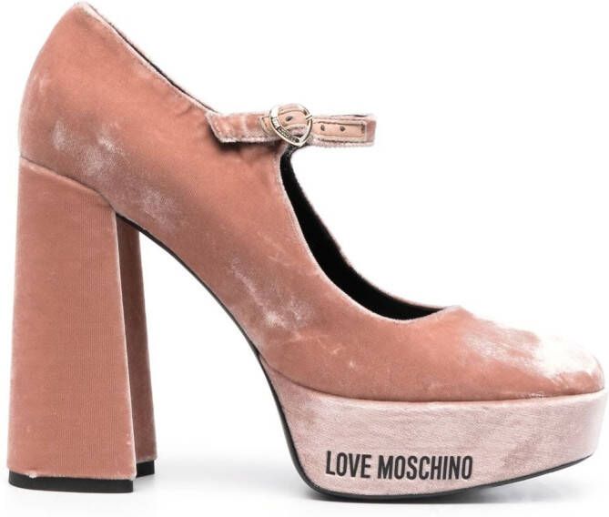 Love Moschino 120mm logo-print velvet pumps Pink