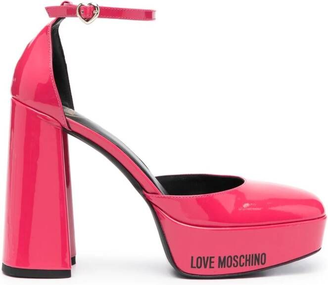 Love Moschino 130mm logo-print leather pumps Pink