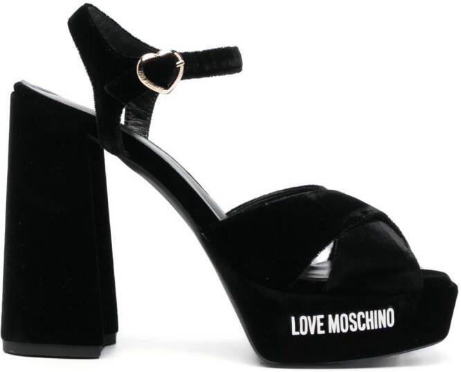 Love Moschino 130mm logo-print velvet pumps Black