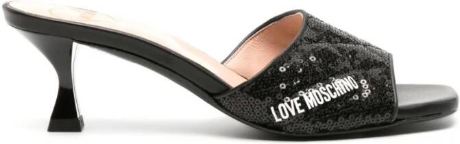 Love Moschino 65mm sequinned logo mules Black