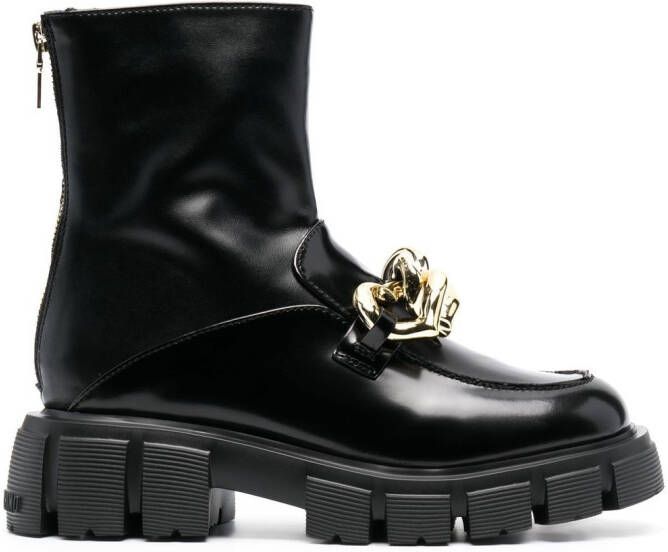 Love Moschino chain-embellished leather boots Black
