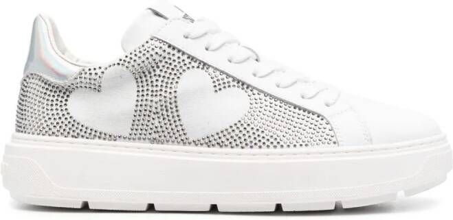 Love Moschino crystal-embellished lace-up sneakers White